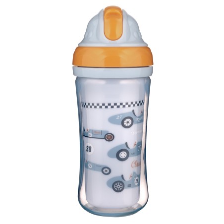 Canpol babies Sportovní lahev se silikonovou slámkou AUTA 260ml béžové